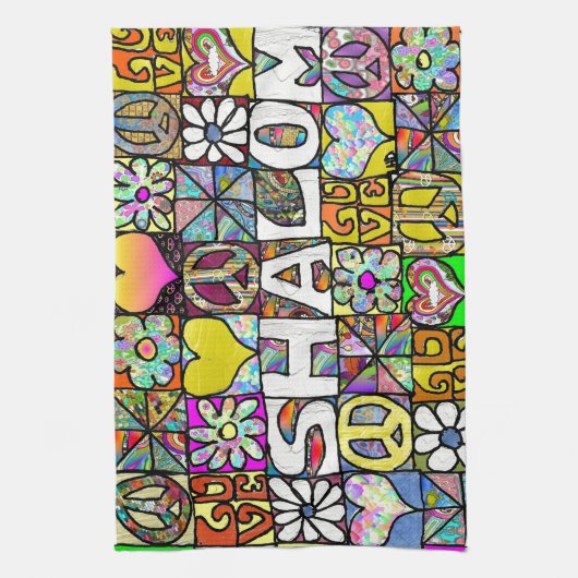 Retro 60s Psychedelic Shalom LOVE Theedoek (Verticaal)