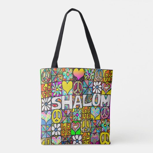 Retro 60s Psychedelic Shalom LOVE Tote Bag (Achterkant)