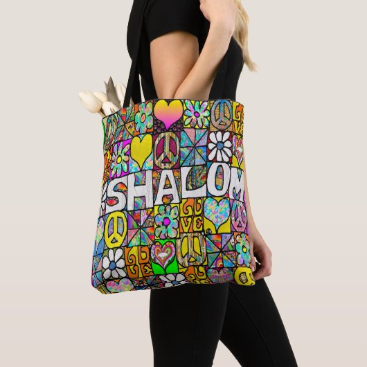 Retro 60s Psychedelic Shalom LOVE Tote Bag (Dichtbij)