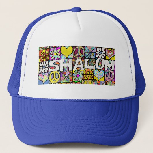 Retro 60s Psychedelic Shalom LOVE Trucker Hat Pet (Voorkant)