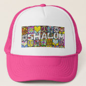 Retro 60s Psychedelic Shalom LOVE Trucker Hat Pet (Voorkant)