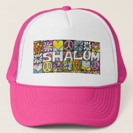 Retro 60s Psychedelic Shalom LOVE Trucker Hat Pet