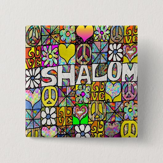 Retro 60s Psychedelic Shalom LOVE Vierkante Button 5,1 Cm (Voorkant)