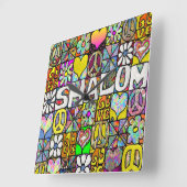 Retro 60s Psychedelic Shalom LOVE Vierkante Klok (Hoek)