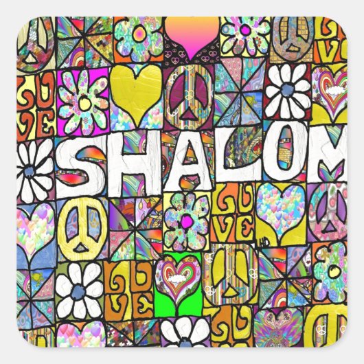 Retro 60s Psychedelic Shalom LOVE Vierkante Sticker (Voorkant)