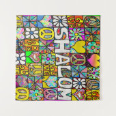 Retro 60s Psychedelic Shalom LOVE Wandkleed (Voorkant (horizontaal))
