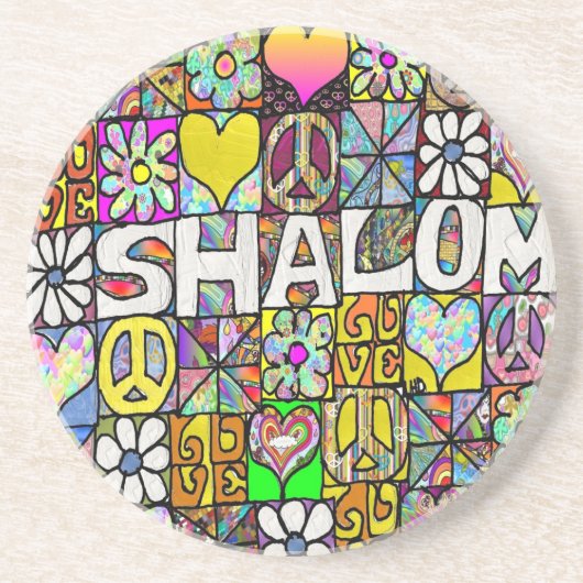 Retro 60s Psychedelic Shalom LOVE Zandsteen Onderzetter (Voorkant)