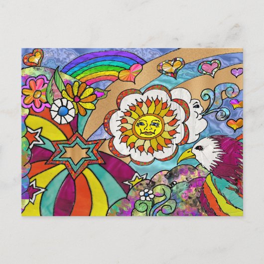 Retro 60s Psychedelic Sunshine Eagle Apparel Gifts Briefkaart (Voorkant)