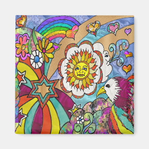 Retro 60s Psychedelic Sunshine Eagle Apparel Gifts Magneet