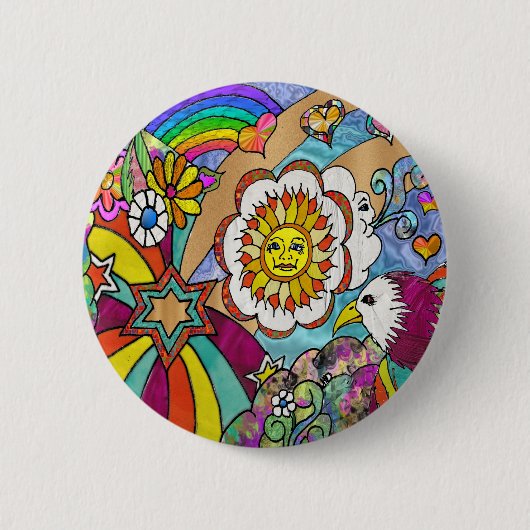 Retro 60s Psychedelic Sunshine Eagle Apparel Gifts Ronde Button 5,7 Cm (Voorkant)