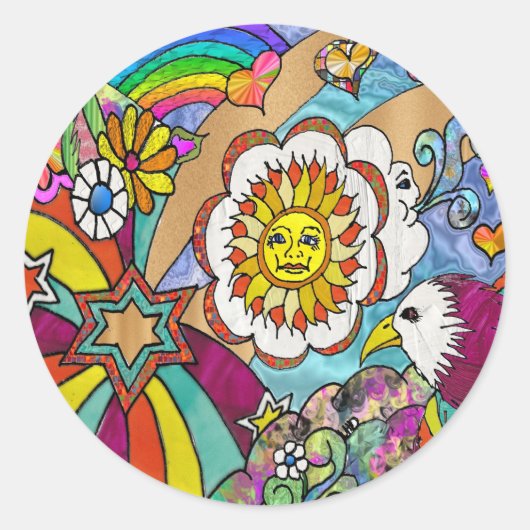 Retro 60s Psychedelic Sunshine Eagle Apparel Gifts Ronde Sticker (Voorkant)