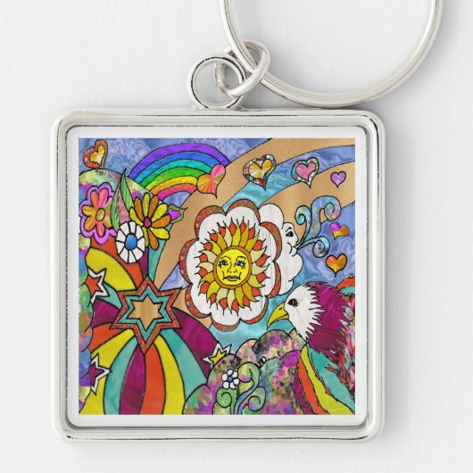 Retro 60s Psychedelic Sunshine Eagle Apparel Gifts Sleutelhanger (Voorkant)