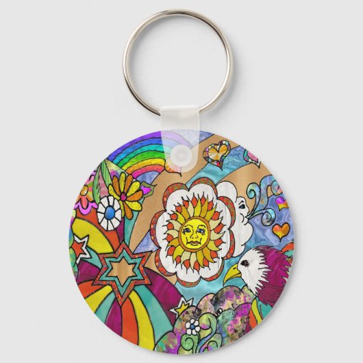 Retro 60s Psychedelic Sunshine Eagle Apparel Gifts Sleutelhanger (Voorkant)