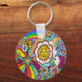 Retro 60s Psychedelic Sunshine Eagle Apparel Gifts Sleutelhanger (Voorkant)