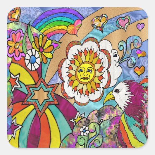 Retro 60s Psychedelic Sunshine Eagle Apparel Gifts Vierkante Sticker (Voorkant)