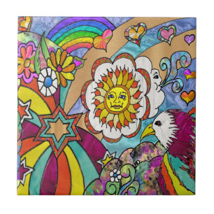 Retro 60s Psychedelic Sunshine Eagle Ceramic Tile Tegeltje