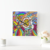 Retro 60s Psychedelic Sunshine Eagle Clock Vierkante Klok (Huis)
