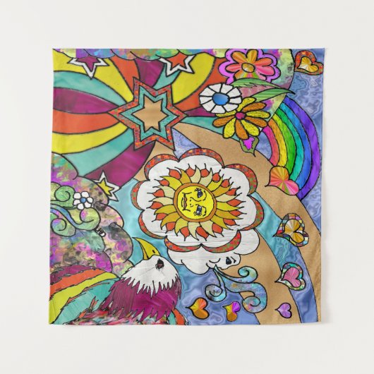 Retro 60s Psychedelic Sunshine Eagle Wandkleed (Voorkant (horizontaal))