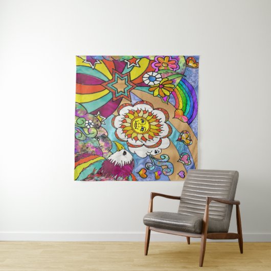 Retro 60s Psychedelic Sunshine Eagle Wandkleed (In Situ (horizontaal))