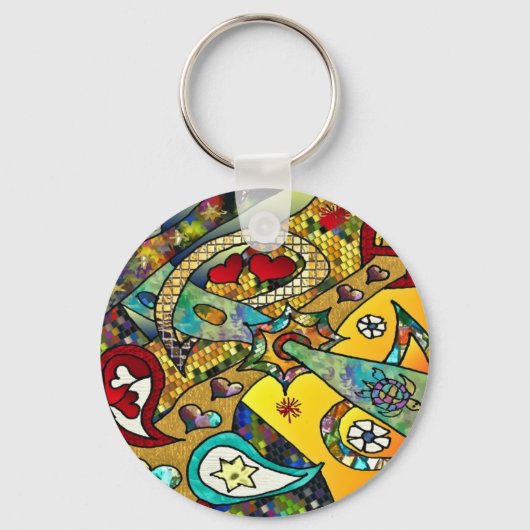 Retro 60s Psychedelische Cyclus Van Levensgeschenk Sleutelhanger (Voorkant)