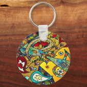 Retro 60s Psychedelische Cyclus Van Levensgeschenk Sleutelhanger (Voorkant)