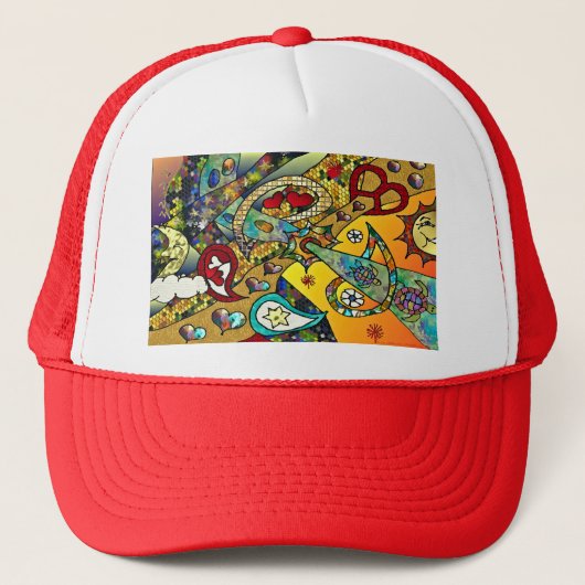 Retro 60s Psychedelische Cyclus Van Levensgeschenk Trucker Pet (Voorkant)