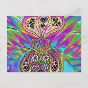 Retro 60s Psychedelische Hartjes Bloemen Cadeaus K Briefkaart
