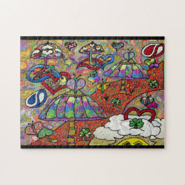 Retro 60s Psychedelische Magische Paddenstoelen Pu Legpuzzel