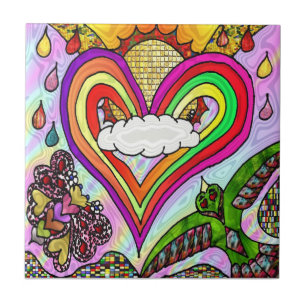 Retro 60s Psychedelische Rainbow Heart Tegel Tegeltje