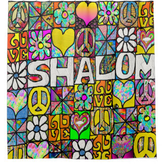 Retro 60s Psychedelische Shalom LIEFDE Douchegordijn