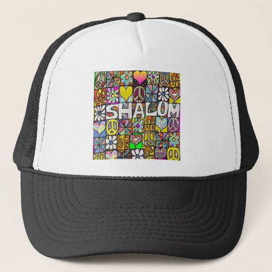 Retro 60s Psychedelische Shalom LIEFDE Trucker Pet (Voorkant)