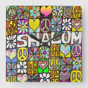 Retro 60s Psychedelische Shalom LIEFDE Vierkante Klok