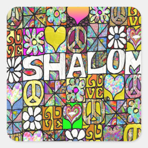 Retro 60s Psychedelische Shalom LIEFDE Vierkante Sticker