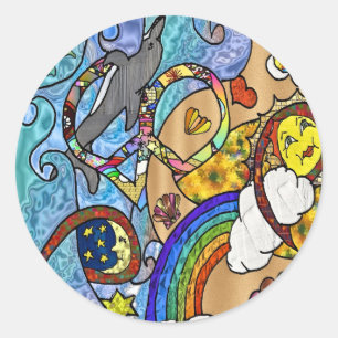 Retro 60s Psychedelische Strandkleding Cadeaus Ronde Sticker