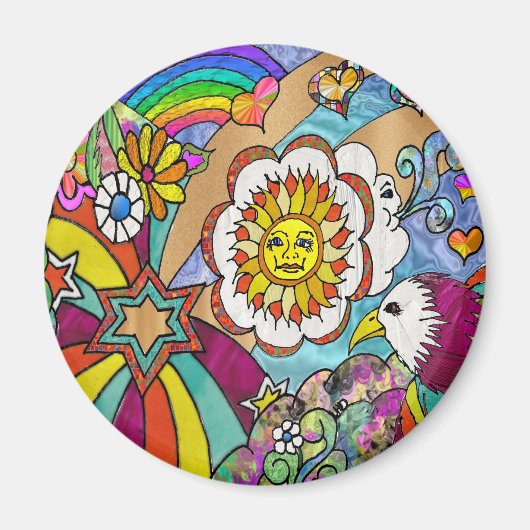 Retro 60s Psychedelische Zonneschijn Adelaar Kledi Magneet (Voorkant)