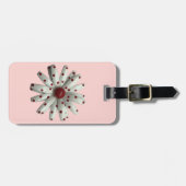Retro 60s Red Dot Dotted Daisy Bloem Roze Bagagelabel (Voorkant horizontaal)