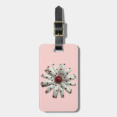 Retro 60s Red Dot Dotted Daisy Bloem Roze Bagagelabel (Voorkant verticaal)