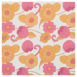 Retro 60s Roze Oranje Hippie Flowers Patroon Stof