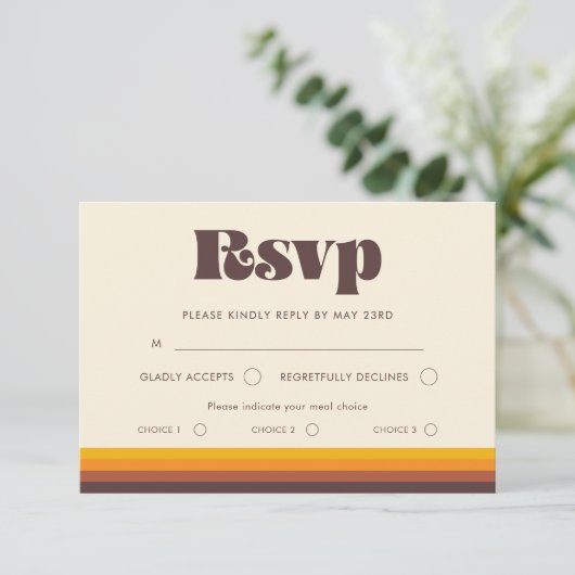 Retro 60s  RSVP-kaart met maaltijdkeuze RSVP Kaartje (Staand voorkant)