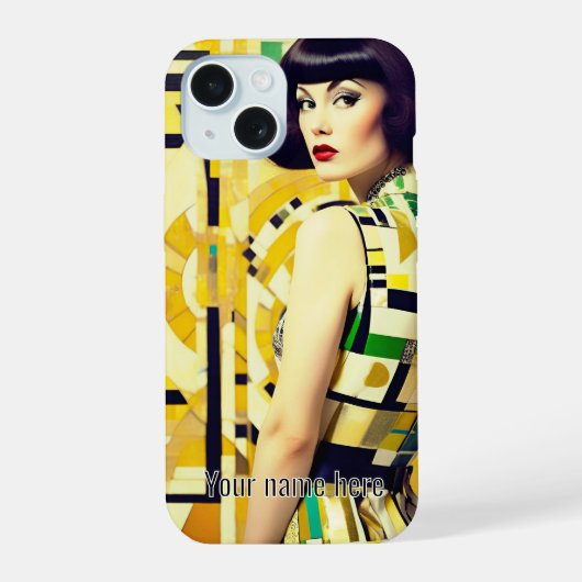 RETRO 60s SCHOONHEID GEOMETRISCH GEEL GROEN Hoesje iPhone 15 Case (Achterkant)