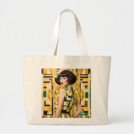 Retro 60's schoonheid geometrische modeplaat geel grote tote bag