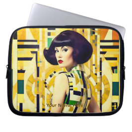 Retro 60's schoonheid geometrische modeplaat geel laptop sleeve