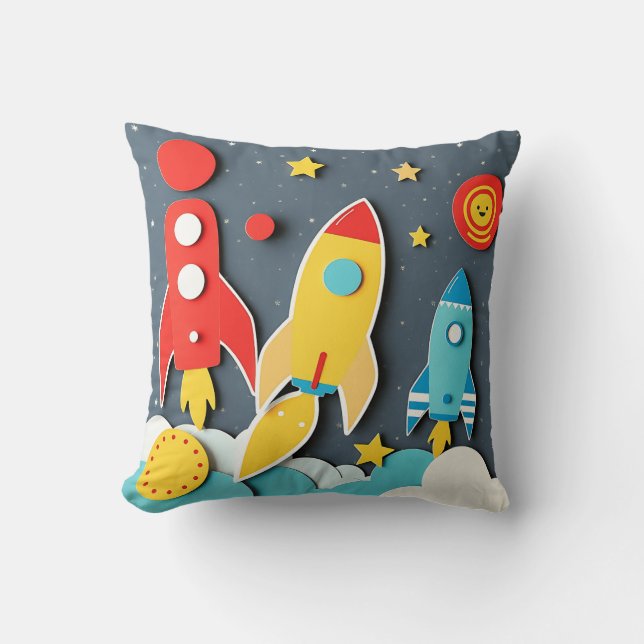 Retro 60s stijl Kleurrijk raketontwerp Kussen (Voorkant)