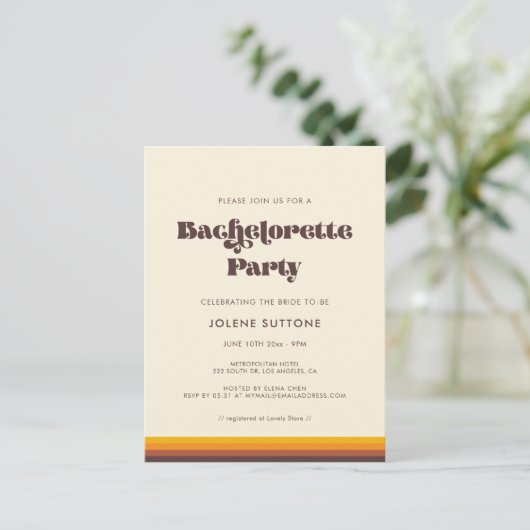 Retro 60s  uitnodiging van Bachelorette Party (Staand voorkant)