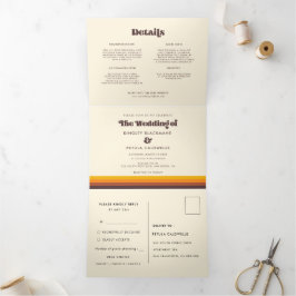 Retro 60s vintage cowedding drieluik uitnodiging