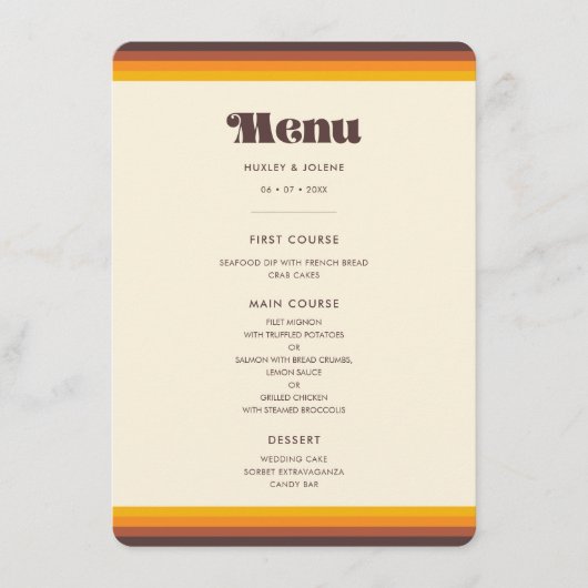 Retro 60s vintage cowedding menu (Voorkant)