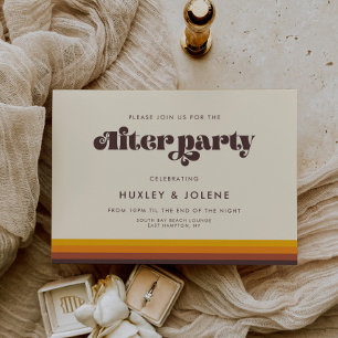 Retro 60s vintage kleuren bruiloft afterparty kaart
