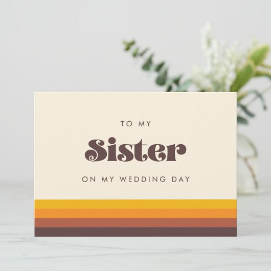 Retro 60s voor mijn zus op mijn trouwdag kaart (Staand voorkant)