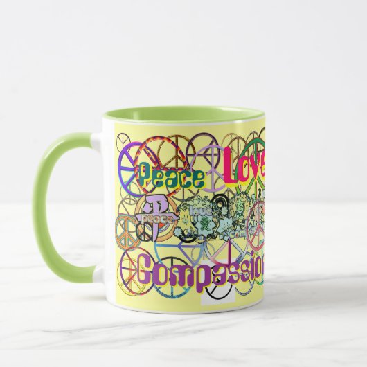Retro 60's Vrede Signs GalorePeace Love Compassion Mok (Links)