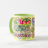 Retro 60's Vrede Signs GalorePeace Love Compassion Mok (Voorkant links)